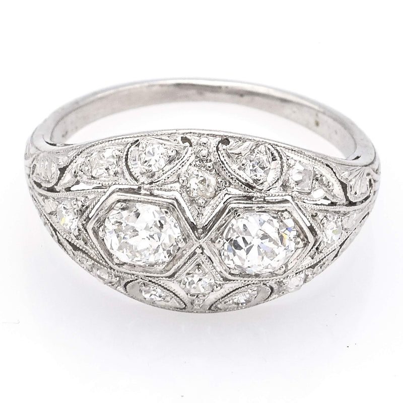 Antique Platinum Old Euro Cut Diamond Art Deco Band Ring