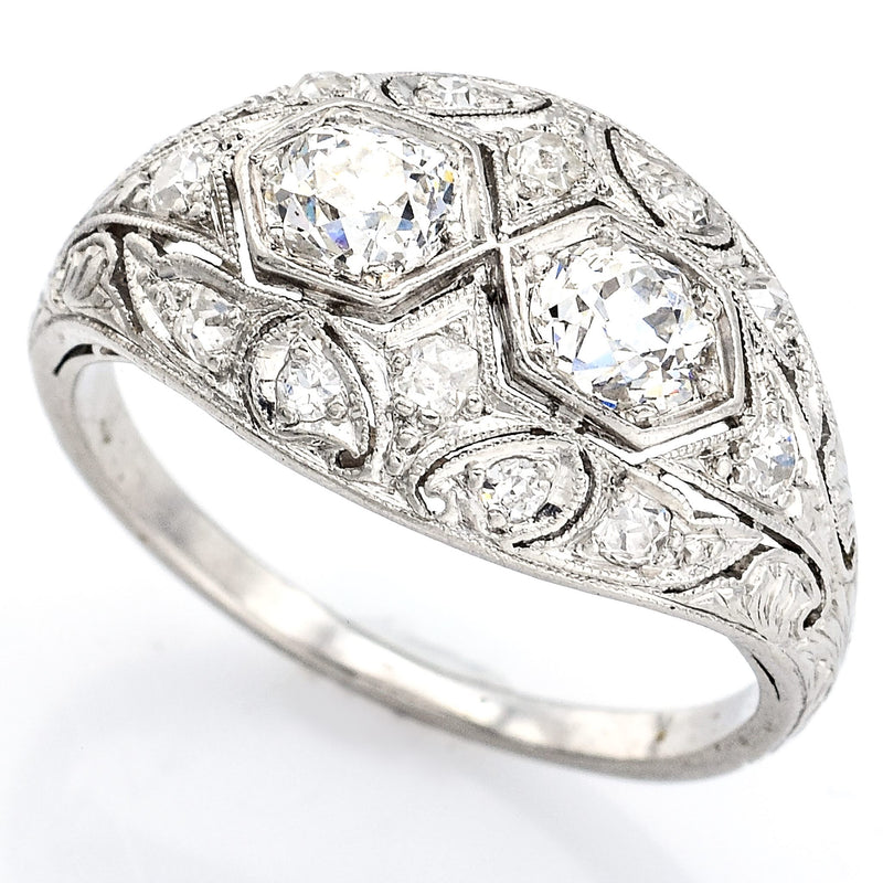 Antique Platinum Old Euro Cut Diamond Art Deco Band Ring