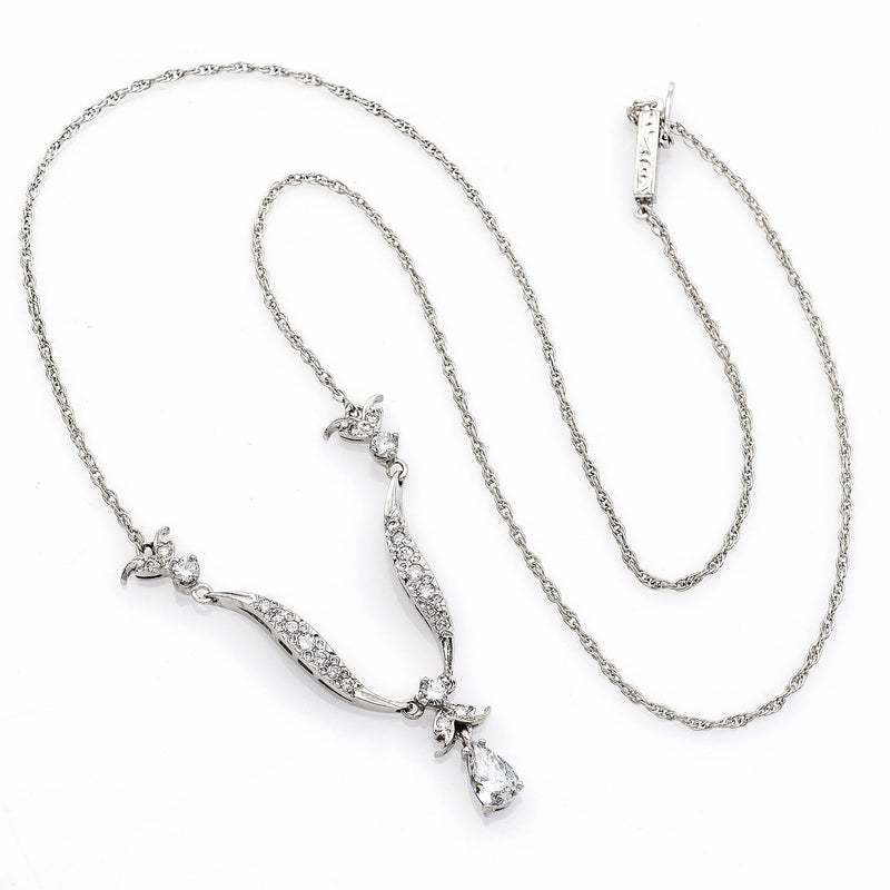 Vintage 14K White Gold Diamond Swirl Necklace