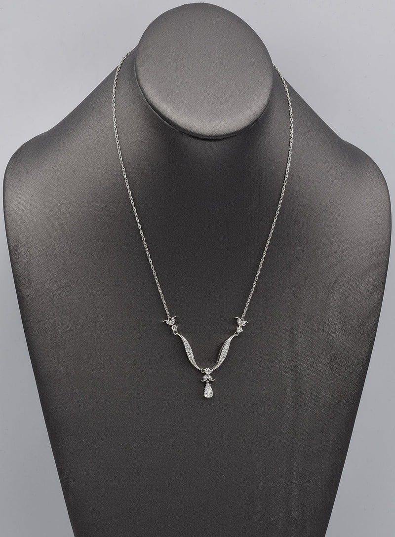 Vintage 14K White Gold Diamond Swirl Necklace