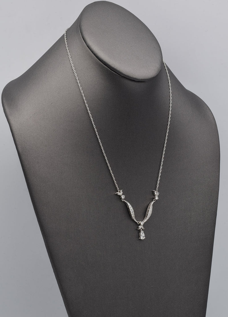 Vintage 14K White Gold Diamond Swirl Necklace