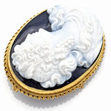 Antique 14K Yellow Gold Onyx Oval Cameo Brooch Pin Pendant