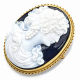Antique 14K Yellow Gold Onyx Oval Cameo Brooch Pin Pendant