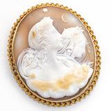 Antique 14K Yellow Gold Large Oval Cameo Brooch Pin Pendant