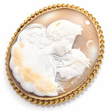 Antique 14K Yellow Gold Large Oval Cameo Brooch Pin Pendant