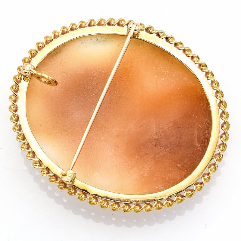 Antique 14K Yellow Gold Large Oval Cameo Brooch Pin Pendant