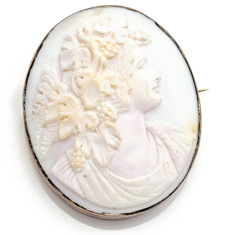 Antique 14K Yellow Gold Large Oval White Cameo Brooch Pin