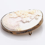 Antique 14K Yellow Gold Large Oval White Cameo Brooch Pin