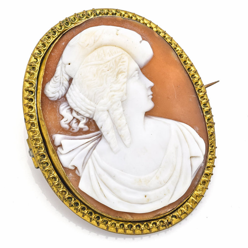 Antique Gold Filled 18th Century Large Gilt Oval Cameo Brooch Pin