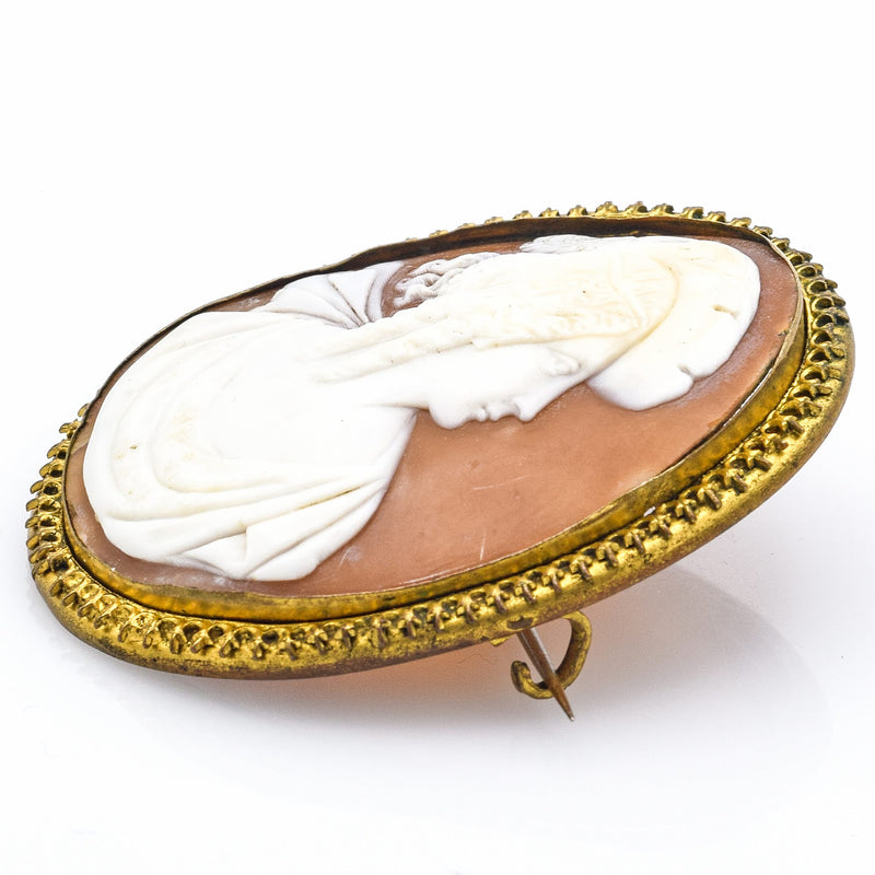 Antique Gold Filled 18th Century Large Gilt Oval Cameo Brooch Pin