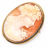 Antique 14K Yellow Gold Oval Cameo Brooch Pin Pendant