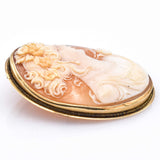 Antique 14K Yellow Gold Oval Cameo Brooch Pin Pendant