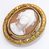 Antique 14K Yellow Gold 18th Century Oval Cameo Etched Brooch Pin Pendant