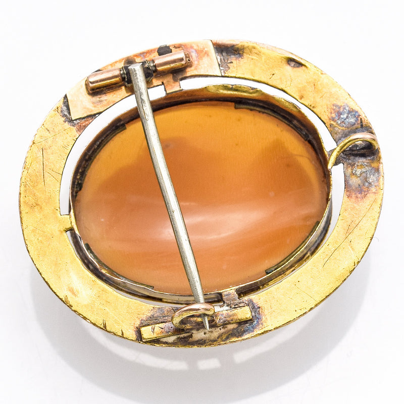 Antique 14K Yellow Gold 18th Century Oval Cameo Etched Brooch Pin Pendant