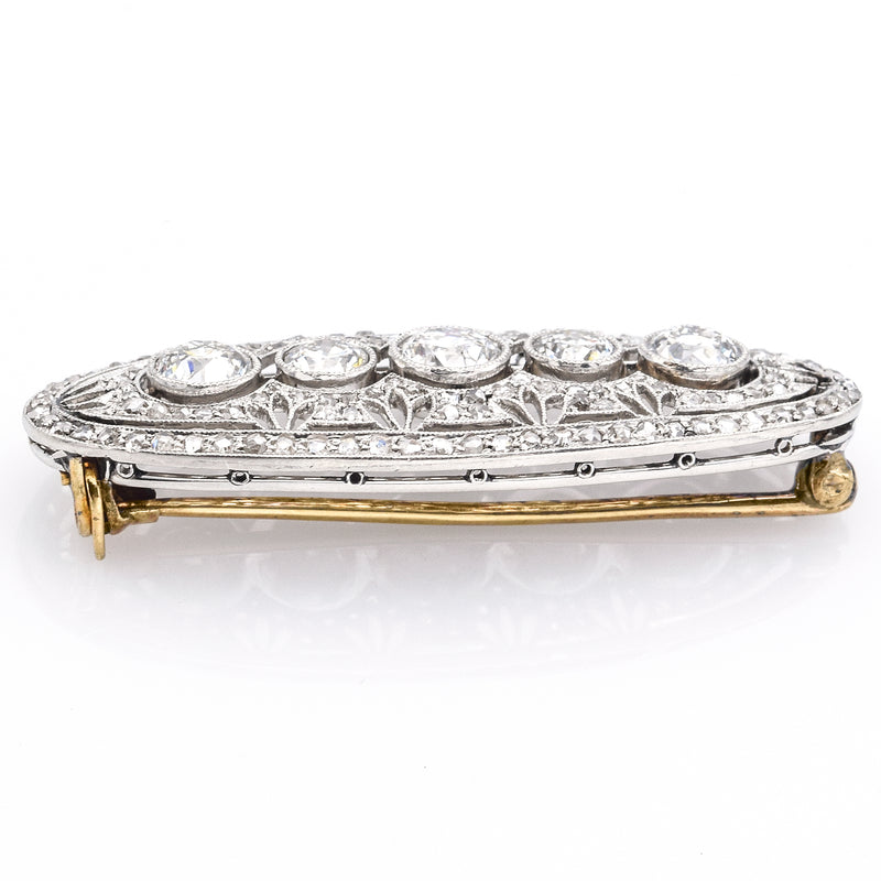 Antique Platinum 3.34 TCW Diamond Oval Art Deco Brooch Pin