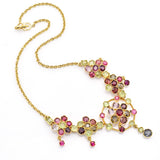 Vintage 22K Yellow Gold Multi-Stone Floral Statement Necklace