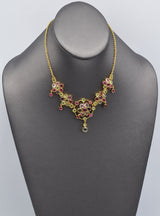 Vintage 22K Yellow Gold Multi-Stone Floral Statement Necklace