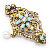 Antique Victorian 14K Gold Opal, Diamond & Sea Pearl Brooch Pin