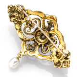 Antique Victorian 14K Gold Opal, Diamond & Sea Pearl Brooch Pin