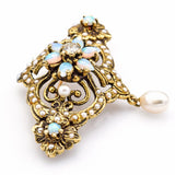 Antique Victorian 14K Gold Opal, Diamond & Sea Pearl Brooch Pin