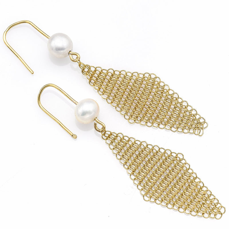 Tiffany & Co. Elsa Peretti 18K Yellow Gold Sea Pearl Mesh Dangle Earrings