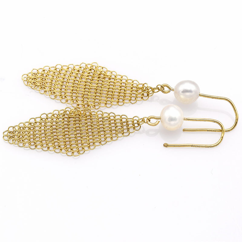 Tiffany & Co. Elsa Peretti 18K Yellow Gold Sea Pearl Mesh Dangle Earrings