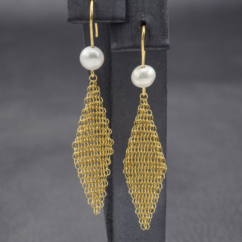 Tiffany & Co. Elsa Peretti 18K Yellow Gold Sea Pearl Mesh Dangle Earrings