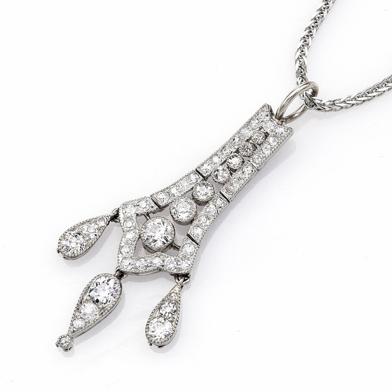 Antique Platinum Diamond Art Deco Pendant Necklace