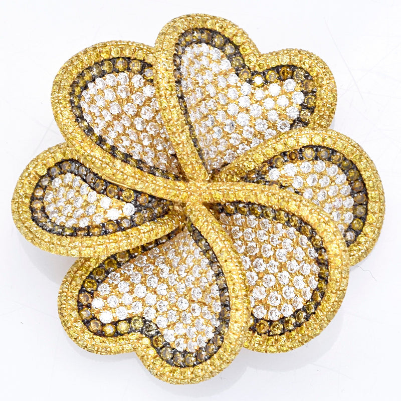 Estate 18K Yellow Gold 6.5 TCW Diamond Clover Flower Pendant