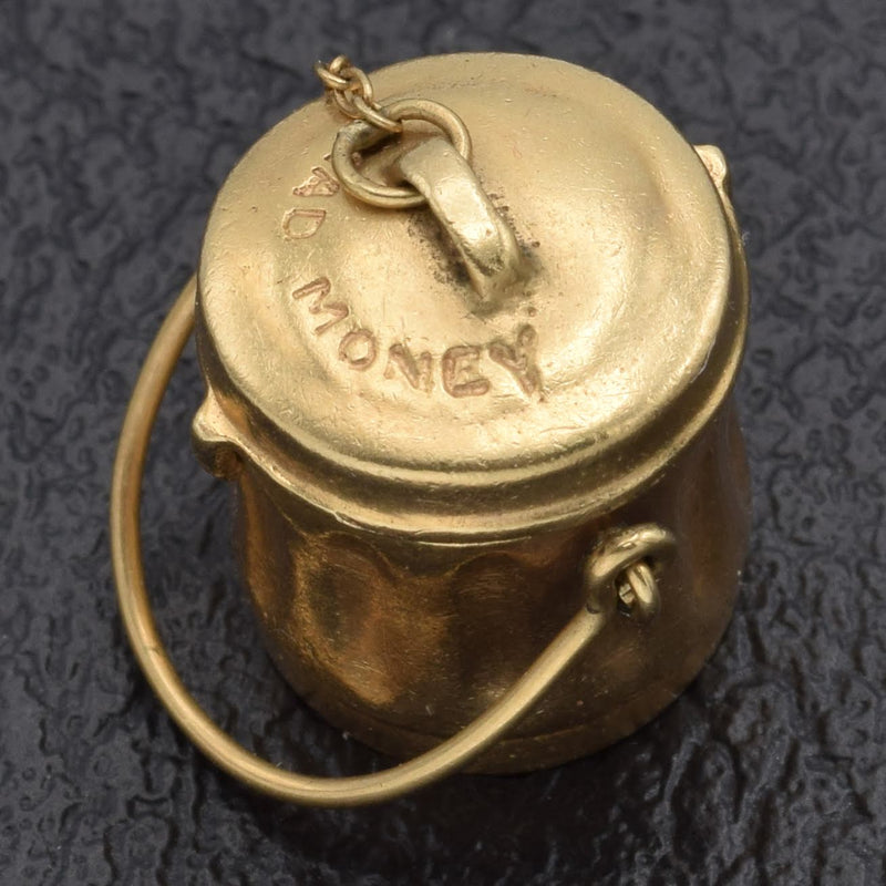 Vintage 14K Yellow Gold Mad Money Garbage Trash Can Charm Pendant