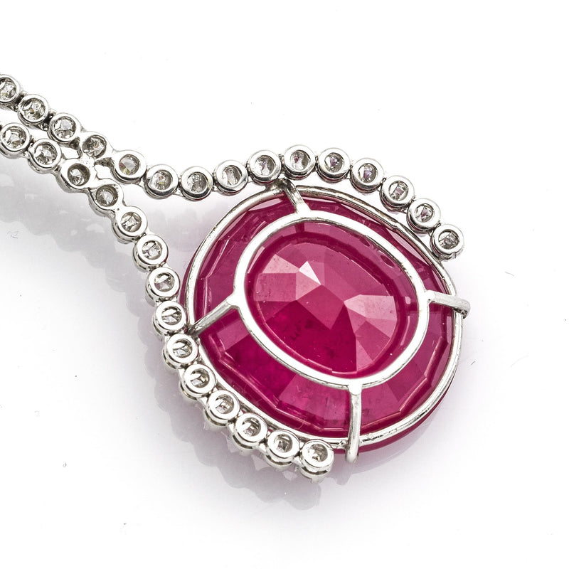 Estate 18K White Gold 52.62 Carats Ruby & 1.92 TCW Diamond Tennis Necklace H/I SI-1-I/1