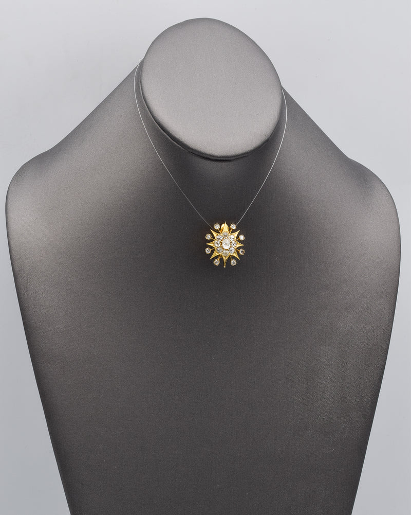 Antique 14K Yellow Gold 2.06 TCW Euro Cut Diamond Pendant