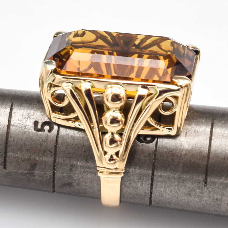 Vintage 18K Yellow Gold 26.06 Carats Honey Topaz Cocktail Ring