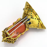 Antique 18K Yellow Gold Red Coral Multi-Stone & Diamond Brooch Pin Pendant