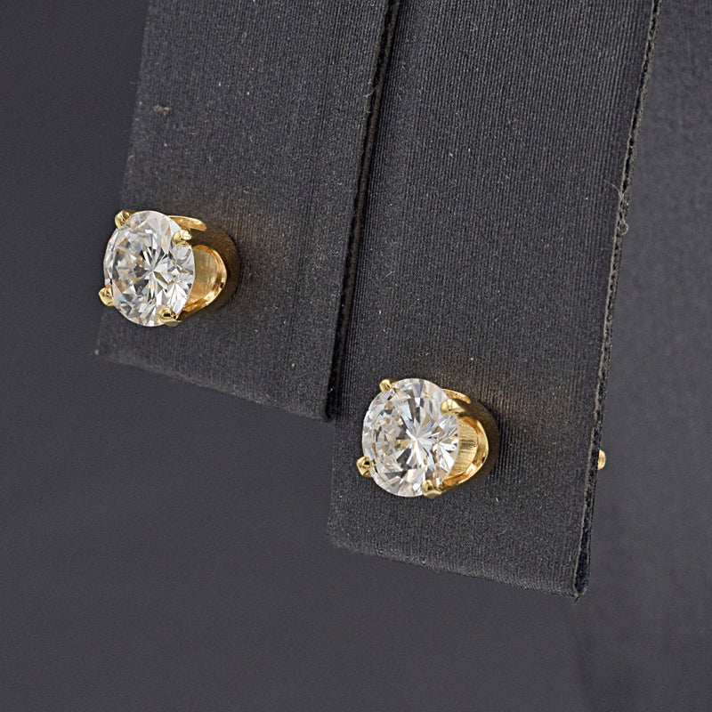 Vintage 14K Yellow Gold 0.92 TCW Diamond Screw Back Stud Earrings