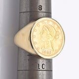 Vintage 14K Yellow Gold 1880 Five Dollar US Liberty Coin Ring