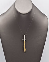 Vintage 14K Yellow Gold Diamond & Ruby Sword Brooch Pin Pendant