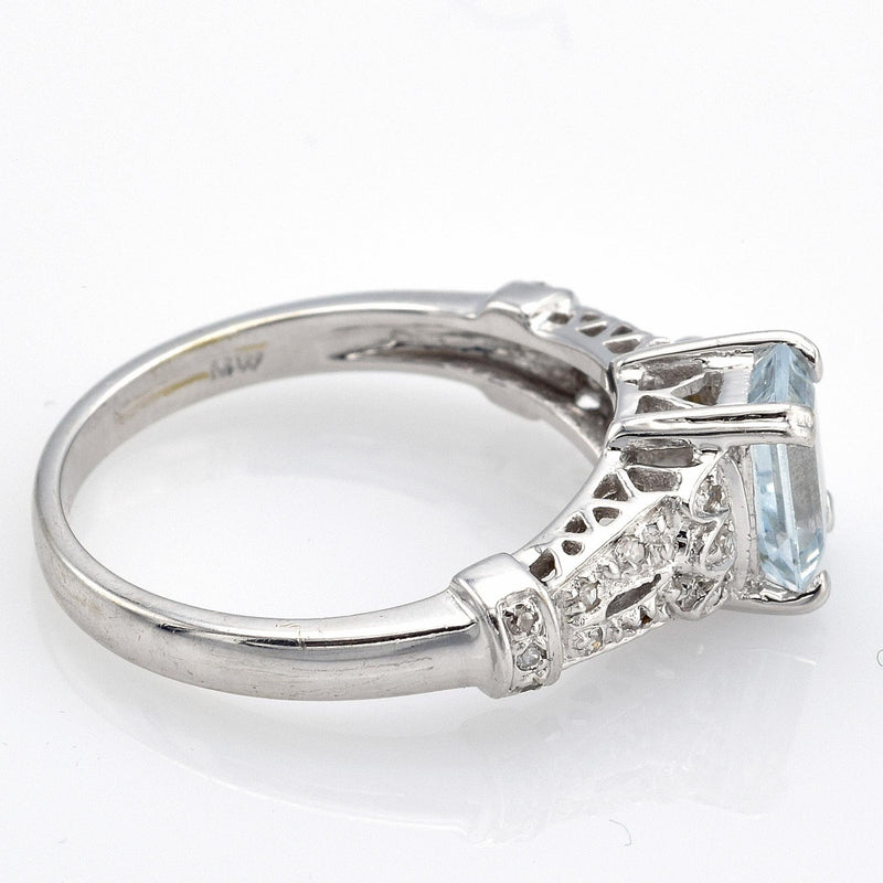 Vintage 14K White Gold Aquamarine & Diamond Band Ring