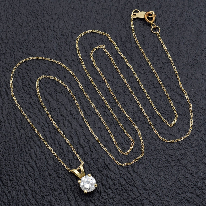 Vintage 14K Yellow Gold 0.50 Ct Diamond Solitaire Pendant Necklace