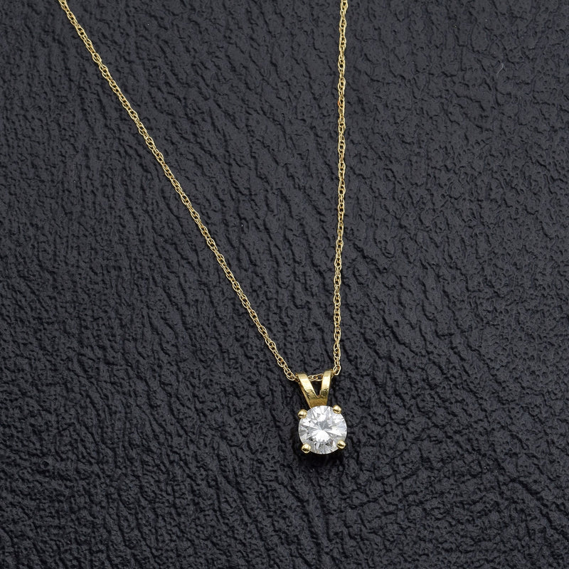 Vintage 14K Yellow Gold 0.50 Ct Diamond Solitaire Pendant Necklace