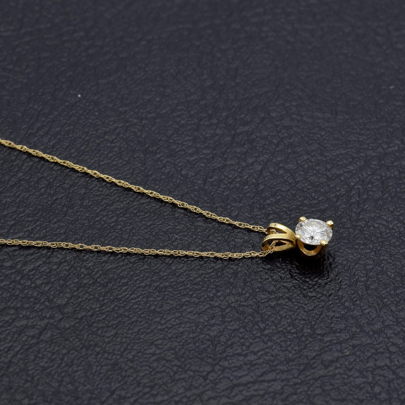 Vintage 14K Yellow Gold 0.50 Ct Diamond Solitaire Pendant Necklace