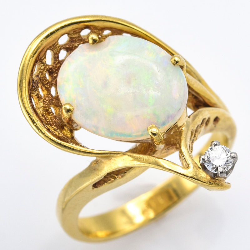 Vintage 14K Yellow Gold Opal Diamond Ring G/H SI-1