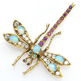 Antique 14K Yellow Gold Multi-Stone & 0.7 TCW Diamond Dragonfly Brooch Pin