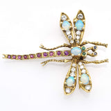 Antique 14K Yellow Gold Multi-Stone & 0.7 TCW Diamond Dragonfly Brooch Pin