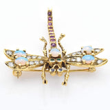 Antique 14K Yellow Gold Multi-Stone & 0.7 TCW Diamond Dragonfly Brooch Pin