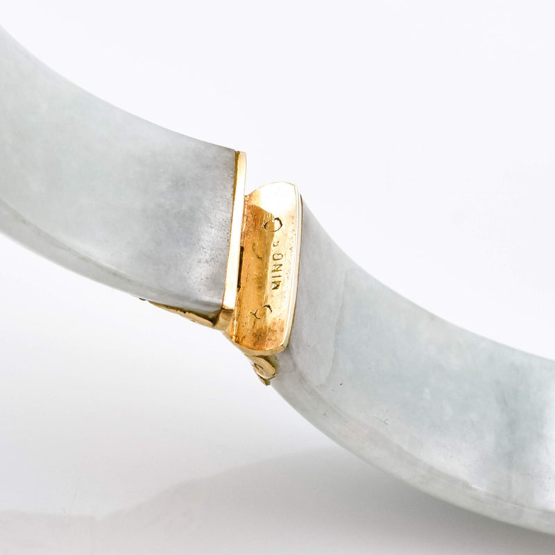 Vintage Ming's 14K Yellow Gold Green Jade Hinged Bangle Bracelet