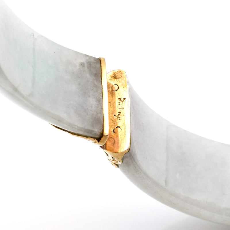 Vintage Ming's 14K Yellow Gold Green Jade Hinged Bangle Bracelet