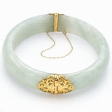 Vintage Ming's 14K Yellow Gold Green Jade Hinged Bangle Bracelet