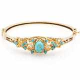 Antique Victorian 14K Yellow Gold Turquoise Hinged Bangle Bracelet