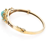 Antique Victorian 14K Yellow Gold Turquoise Hinged Bangle Bracelet